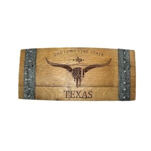 Texas‎ Longhorns Rustic Wine Barrel Stave Wall Sign Engraved Brown